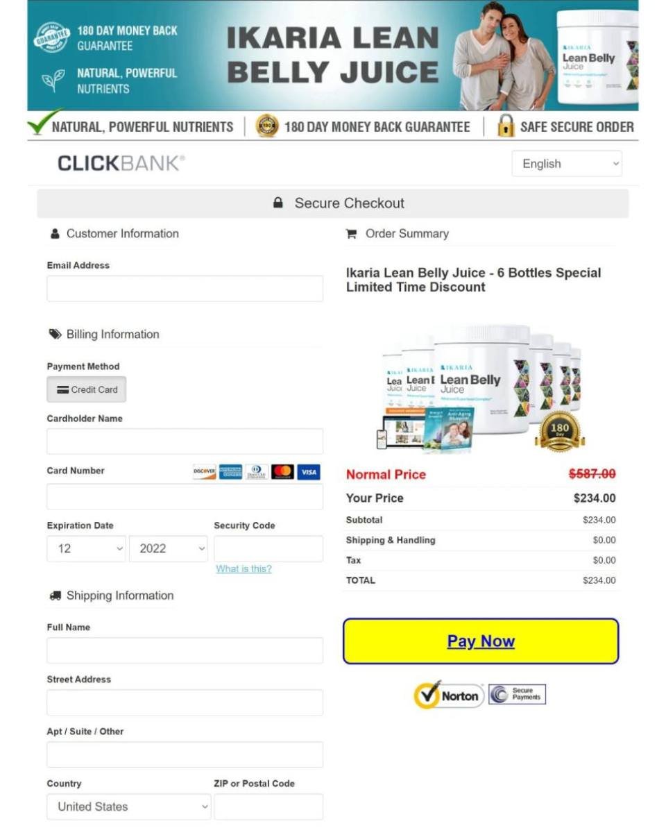 Ikaria Lean Belly Juice Secure checkout page encrypted payment protection